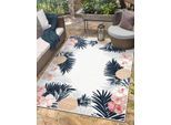 Teppich "Sunny, LAGERRÄUMUNG", weiß (weiß,cream,multi), B:240cm H:8mm L:320cm, Polypropylen, MYFLAIR MÖBEL & ACCESSOIRES, Teppiche, Teppich, Blumen Motiv, mit Bordüre, Outdoor geeignet, Balkon, Terrasse