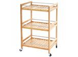 Rollwagen MCW-D91, Rollregal Allzweckwagen Bücherregal, 3 Ebenen Bambus 76x46x38cm