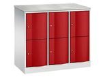C+P Schliessfachschrank Resisto, 3 Abteile, 6 Fächer, B 1148 x T 540 x H 1077 mm, Lichtgrau/Rubinrot