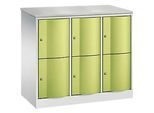 C+P Schliessfachschrank Resisto, 3 Abteile, 6 Fächer, B 1148 x T 540 x H 1077 mm, Lichtgrau/Clowngrün