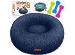 LOVPET® Hundebett Hundekissen Katzenbett Bagel, Waschbar, Inkl. Napf + 3x Kauknochen, Hundesofa flauschig Kissen Rund aus Plüsch für Kleine, Mittelgroße & Große Hunde, Katzen