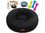 LOVPET® Hundebett Hundekissen Katzenbett Bagel, Waschbar, Inkl. Napf + 3x Kauknochen, Hundesofa flauschig Kissen Rund aus Plüsch für Kleine, Mittelgroße & Große Hunde, Katzen