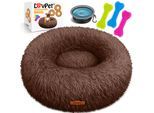 LOVPET® Hundebett Hundekissen Katzenbett Bagel, Waschbar, Inkl. Napf + 3x Kauknochen, Hundesofa flauschig Kissen Rund aus Plüsch für Kleine, Mittelgroße & Große Hunde, Katzen
