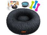 LOVPET® Hundebett Hundekissen Katzenbett Bagel, Waschbar, Inkl. Napf + 3x Kauknochen, Hundesofa flauschig Kissen Rund aus Plüsch für Kleine, Mittelgroße & Große Hunde, Katzen