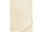 Spannbettlaken BIBERNA "Samy", beige (champagner), 1 Stk., Jersey-Elasthan, 180-200x200-220 12cm, Jersey-Elasthan, Obermaterial: 95% Baumwolle, 5% Elasthan, Bettlaken, Spannbettlaken, hochwertiges Jersey-Elasthan für Topper geeignet