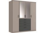 Kleiderschrank WIMEX "Cottbus, in weiß oder grau modern kombiniert mit graphitfb.Schubladen", saharagrau, grafit, B:180cm H:199cm T:58cm, Spanplatte, Schränke, mit 4 Schubladen, wahlweise mit oder ohne Spiegel