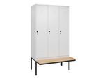 C+P Spind Classic PLUS, Bank, 3 Abteile, 2120x1200x815mm, 9016/9016 Verschluss Sicherheits-Drehriegel 4 Garderobenhaken Sitzbanktyp auskragend ; C + (0800407-32|S10014)