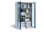 C+P Werkzeugschrank, Sichtfenster-Drehtüren, 4 Böden, 3 Schübe, H1950xB930xT500mm Front Enzianblau Korpus Lichtgrau ; C + P Möbelsysteme (8921-553|S10094)