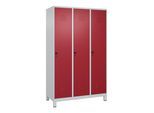 C+P Spind Classic PLUS, Füße, 3 Abteile, 1950x1200x500mm, 7035/3003 Verschluss Sicherheits-Drehriegel 4 Garderobenhaken ; C + P Möbelsysteme (080010-32|S10001)