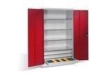 C+P Werkzeugschrank mit Drehtüren, 4 Böden und 3 Schübe, H1950xB1200xT600mm Front Rubinrot Korpus Lichtgrau ; C + P Möbelsysteme (8932-503|S10243)