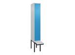C+P Spind Classic PLUS, Bank, 1 Abteil, 2120x300x815mm, 7035/5012 Verschluss Zylinderschloss 4 Garderobenhaken Trennwand mittig Dekor Banklatten RAL 7 (0800407-10F|S10019)