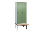 C+P Spind Classic PLUS, Bank, 2 Abteile, 2120x800x815mm, 7035/6011 Verschluss Sicherheits-Drehriegel 4 Garderobenhaken Sitzbanktyp auskragend ; C + (0800407-22|S10006)