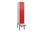 C+P Spind Classic PLUS, Bank, 1 Abteil, 2120x400x815mm, 7035/3020 Verschluss Sicherheits-Drehriegel 4 Garderobenhaken Dekor Banklatten RAL 7035 Licht (0800407-12|S10032)