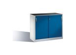 C+P Werkzeug-Beistellschrank mit Schiebetüren, innen 1 Boden, H1000xB1200xT500mm Front Enzianblau Korpus Lichtgrau ; C + P Möbelsysteme (2056-09|S10076)