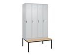 C+P Spind Classic PLUS, Bank, 4 Abteile, 2120x1200x815mm, 7035/7035 Verschluss Sicherheits-Drehriegel 3 Garderobenhaken Sitzbanktyp untergebaut ; C (0800507-40|S10009)