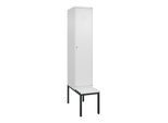 C+P Spind Classic PLUS, Bank, 1 Abteil, 2120x400x815mm, 9016/9016 Verschluss Zylinderschloss 4 Garderobenhaken Dekor Banklatten RAL 9010 Reinweiß Sit (0800507-12|S10029)