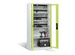 C+P Akku-Ladeschrank für 15 E-Werkzeuge, Sichtfenster, H1950xB930xT500mm, Viridingrün/Lichtgrau ; C + P Möbelsysteme (8921-055E3|S10000)