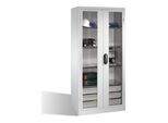 C+P Werkzeugschrank, Sichtfenster-Drehtüren, 4 Böden, 3 Schübe, H1950xB930xT500mm Front Lichtgrau Korpus Lichtgrau ; C + P Möbelsysteme (8921-553|S10056)