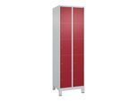 C+P Schließfachschrank Classic PLUS, Füße, 2 Abteile, 1950x600x500mm, 7035/3003 Innenhöhe Gefach oben (oberes 365 mm Front RAL 3003 Rubinrot ; C + P M (080010-205|S10001)