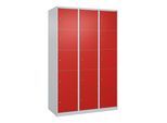 C+P Schließfachschrank Classic PLUS, 3 Abteile, 1850x1200x500mm, 7035/3020 Innenhöhe Gefach oben (oberes 365 mm Front RAL 3020 Verkehrsrot ; C + P Möb (080000-325|S10002)