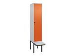 C+P Spind Classic PLUS, Bank, 1 Abteil, 2120x400x815mm, 7035/2004 Verschluss Sicherheits-Drehriegel 4 Garderobenhaken Dekor Banklatten RAL 7035 Licht (0800407-12|S10121)