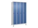 C+P Spind Classic PLUS, Füße, 4 Abteile, 1950x1200x500mm, 7035/5023 Verschluss Sicherheits-Drehriegel 3 Garderobenhaken ; C + P Möbelsysteme (080010-40|S10005)