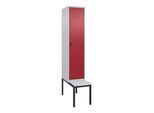 C+P Spind Classic PLUS, Bank, 1 Abteil, 2120x400x815mm, 7035/3003 Verschluss Sicherheits-Drehriegel 4 Garderobenhaken Dekor Banklatten RAL 7035 Licht (0800507-12|S10031)