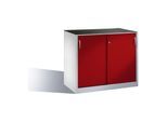 C+P Werkzeug-Beistellschrank mit Schiebetüren, innen 1 Boden, H1000xB1200xT600mm Front Rubinrot Korpus Lichtgrau ; C + P Möbelsysteme (2066-09|S10068)