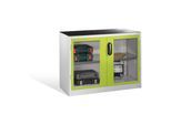 C+P Werkzeug-Beistellschrank mit Sichtfenster-Drehtüren, 1 Boden, H1000xB1200xT500mm Front Viridingrün Korpus Lichtgrau ; C + P Möbelsysteme (8831-055|S10186)