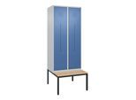 C+P Z-Spind Classic PLUS, Bank, 4 Fächer, 2120x800x815mm, 7035/5023 Verschluss Zylinderschloss Sitzbanktyp untergebaut Material Sitzfläche Buche-Harth (0800537-224|S10020)