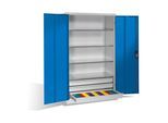 C+P Werkzeugschrank mit Drehtüren, 4 Böden und 3 Schübe, H1950xB1200xT600mm Front Lichtblau Korpus Lichtgrau ; C + P Möbelsysteme (8932-503|S10242)
