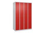 C+P Schließfachschrank Classic PLUS, 4 Abteile, 1850x1200x500mm, 7035/3020 Innenhöhe Gefach oben (oberes 453 mm Front RAL 3020 Verkehrsrot ; C + P Möb (080000-404|S10002)