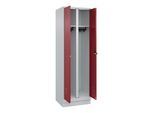 C+P Schwarz-Weiß-Spind Classic PLUS, Sockel, 2 Abteile, 1950x600x500mm, 7035/300 Front RAL 3003 Rubinrot Verschluss Sicherheits-Drehriegel ; C + P Möb (080022-20|S10001)
