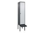 C+P Spind Classic PLUS, Bank, 1 Abteil, 2120x400x815mm, 7016/7035 Verschluss Sicherheits-Drehriegel 4 Garderobenhaken Dekor Banklatten RAL 7021 Schwa (0800407-12|S10043)