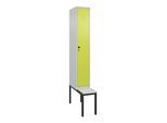 C+P Spind Classic PLUS, Bank, 1 Abteil, 2120x300x815mm, 7035/0024 Verschluss Sicherheits-Drehriegel 3 Garderobenhaken Dekor Banklatten RAL 7035 Licht (0800507-10|S10042)