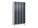 C+P Spind Classic PLUS, Füße, 4 Abteile, 1950x1000x500mm, 7035/7016 Verschluss Sicherheits-Drehriegel 3 Garderobenhaken ; C + P Möbelsysteme (080010-49|S10008)