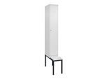 C+P Spind Classic PLUS, Bank, 1 Abteil, 2120x300x815mm, 9016/9016 Verschluss Zylinderschloss 3 Garderobenhaken Dekor Banklatten RAL 9010 Reinweiß Sit (0800507-10|S10031)