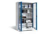 C+P Werkzeugschrank, Sichtfenster-Drehtüren, 4 Böden, 3 Schübe, H1950xB1200xT500mm Front Lichtblau Korpus Lichtgrau ; C + P Möbelsysteme (8931-553|S10090)