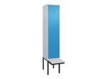 C+P Spind Classic PLUS, Bank, 1 Abteil, 2120x400x815mm, 7035/5012 Verschluss Zylinderschloss 4 Garderobenhaken Dekor Banklatten RAL 7035 Lichtgrau Si (0800407-12|S10019)