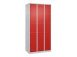 C+P Schließfachschrank Classic PLUS, 3 Abteile, 1850x900x500mm, 7035/3020 Innenhöhe Gefach oben (oberes 365 mm Front RAL 3020 Verkehrsrot ; C + P Möbe (080000-305|S10002)