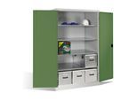 C+P Schwerlast-Werkzeugschrank XXL mit Drehtüren, innen 4 Böden, H1950xB1200xT800mm Front Resedagrün Korpus Lichtgrau ; C + P Möbelsysteme (8934-052|S10108)