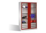 C+P Werkzeugschrank, Sichtfenster-Drehtüren, 3 Böden, 3 Schübe, H1950xB1200xT500mm Front Rubinrot Korpus Lichtgrau ; C + P Möbelsysteme (8931-5530|S10085)