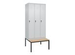 C+P Spind Classic PLUS, Bank, 3 Abteile, 2120x900x815mm, 7035/7035 Verschluss Sicherheits-Drehriegel 3 Garderobenhaken Sitzbanktyp untergebaut ; C + (0800507-30|S10009)