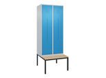 C+P Z-Spind Classic PLUS, Bank, 4 Fächer, 2120x800x815mm, 7035/5012 Verschluss Zylinderschloss Sitzbanktyp untergebaut Material Sitzfläche Buche-Harth (0800537-224|S10019)