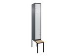 C+P Z-Spind Classic PLUS, Bank, 2 Fächer, 2120x300x815mm, 7016/7035 Verschluss Zylinderschloss Sitzbanktyp untergebaut Material Sitzfläche Buche-Harth (0800537-102|S10028)