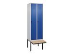 C+P Spind Classic PLUS, Bank, 2 Abteile, 2120x600x815mm, 7035/5010 Verschluss Sicherheits-Drehriegel 3 Garderobenhaken Sitzbanktyp auskragend ; C + (0800407-20|S10004)