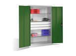 C+P Schwerlastschrank mit Drehtüren, 3 Böden und 3 Schübe, H1950xB1200xT500mm Front Resedagrün Korpus Lichtgrau ; C + P Möbelsysteme (8931-5230|S10132)