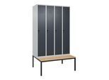 C+P Spind Classic PLUS, Bank, 4 Abteile, 2120x1200x815mm, 7035/7016 Verschluss Sicherheits-Drehriegel 3 Garderobenhaken Sitzbanktyp untergebaut ; C (0800507-40|S10008)