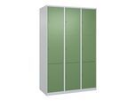 C+P Schließfachschrank Classic PLUS, 3 Abteile, 1850x1200x500mm, 7035/6011 Innenhöhe Gefach oben (oberes 599 mm Front RAL 6011 Resedagrün ; C + P Möbe (080000-323|S10006)