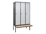 C+P Spind Classic PLUS, Bank, 3 Abteile, 2120x1200x815mm, 7016/7035 Verschluss Sicherheits-Drehriegel 4 Garderobenhaken Sitzbanktyp auskragend ; C + (0800407-32|S10013)